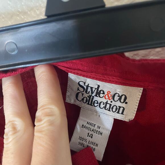 Style & Co Vintage Cherry Red 100% Linen Wide Leg Trouser Pants Size 14 - Picture 5 of 10
